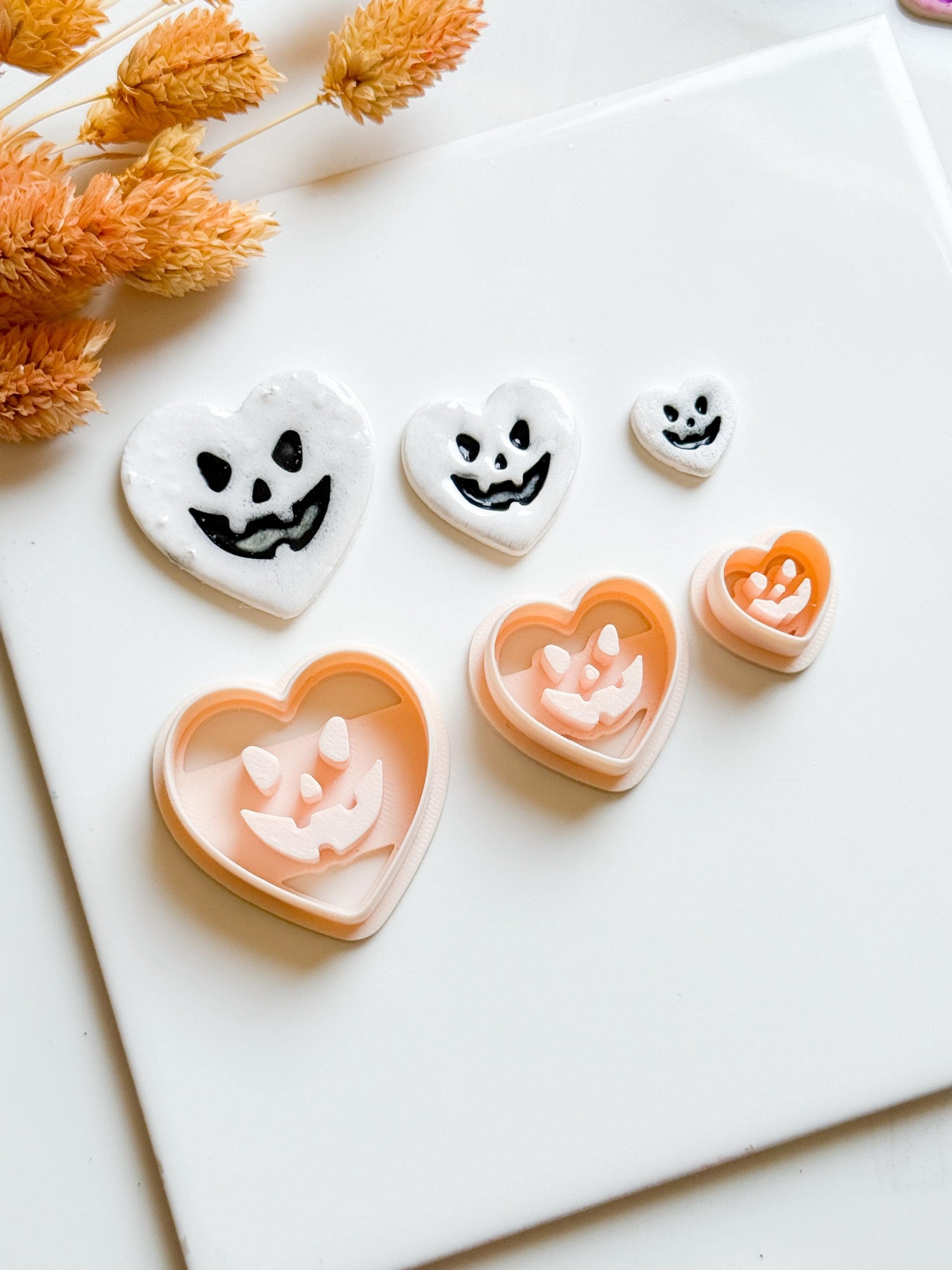Jack-O'-Lantern Heart Polymer Clay Cutters: Halloween Earring Molds, 6 Sizes
