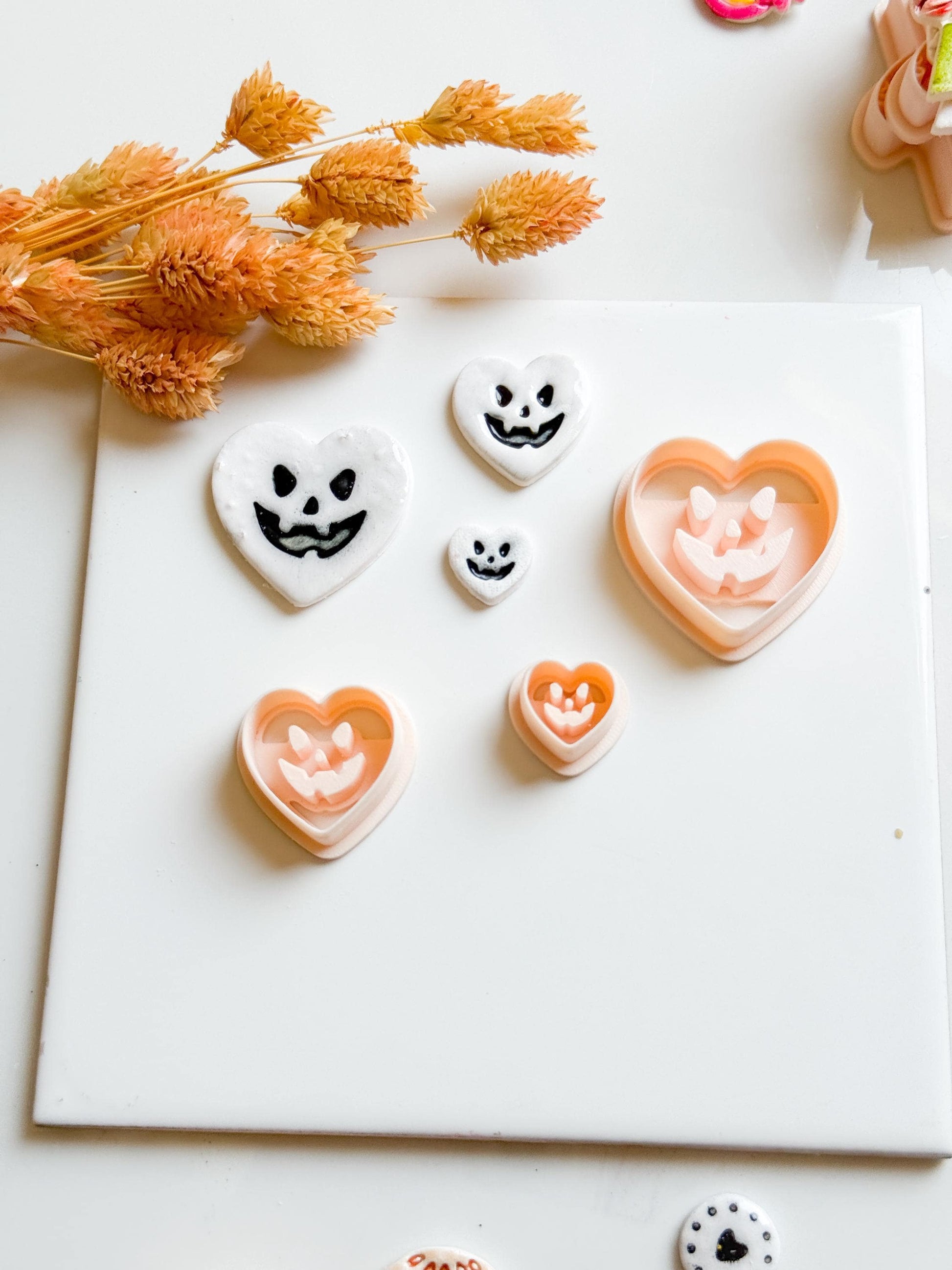 Jack-O'-Lantern Heart Polymer Clay Cutters: Halloween Earring Molds, 6 Sizes