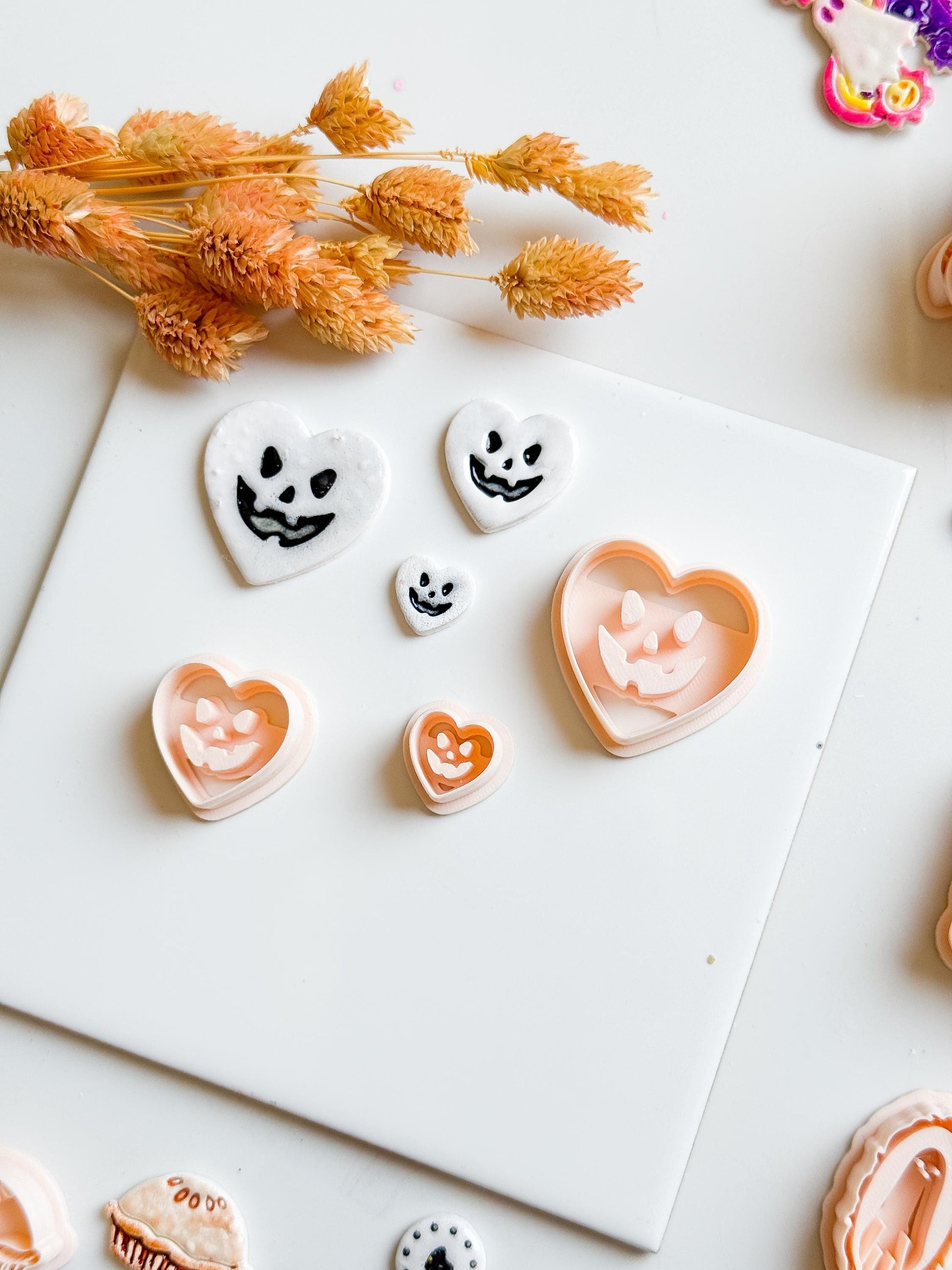 Jack-O'-Lantern Heart Polymer Clay Cutters: Halloween Earring Molds, 6 Sizes