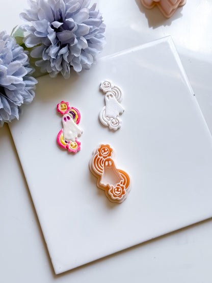 Whimsical Ghost Cutter: Rainbow Flower Polymer Clay Earring Mold