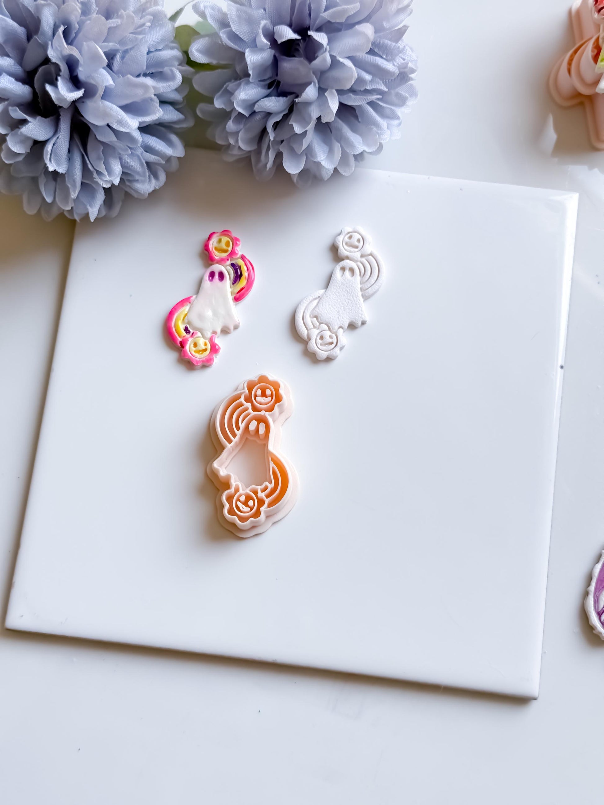 Whimsical Ghost Cutter: Rainbow Flower Polymer Clay Earring Mold