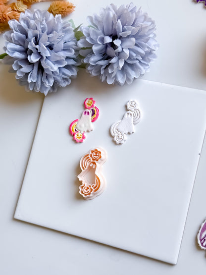 Whimsical Ghost Cutter: Rainbow Flower Polymer Clay Earring Mold