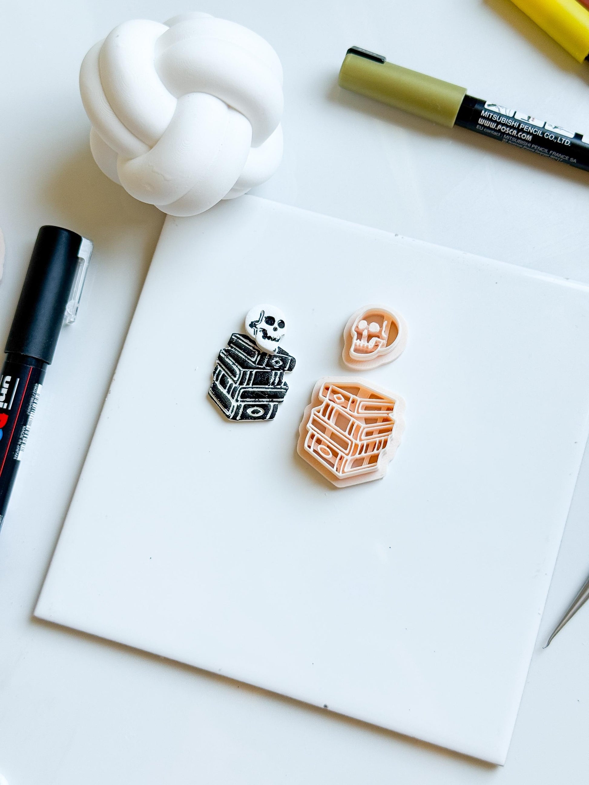 Skull & Book Stack Clay Cutter Set: Halloween Earring Cutters