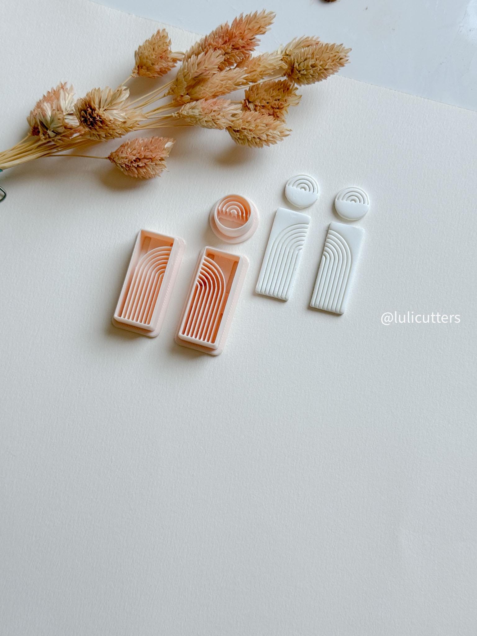 Lined Arch Clay Earring Cutter Set Includes Rectangle Base + Circle Topper