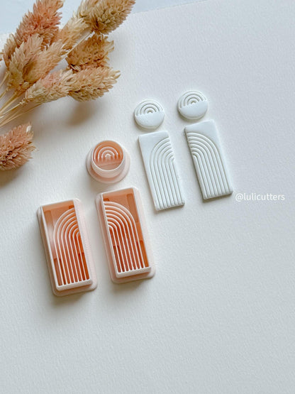 Lined Arch Clay Earring Cutter Set Includes Rectangle Base + Circle Topper