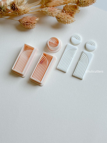 Lined Arch Clay Earring Cutter Set Includes Rectangle Base + Circle Topper