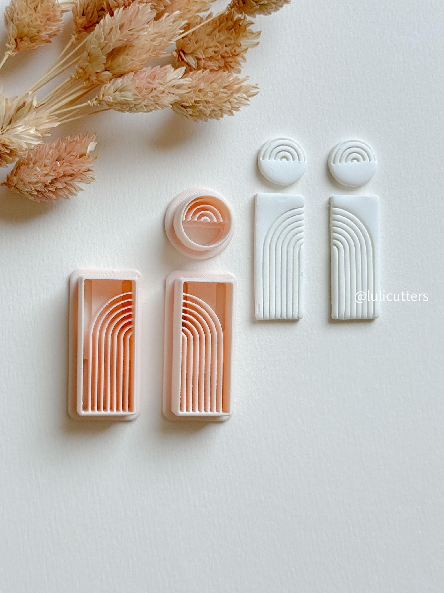 Lined Arch Clay Earring Cutter Set Includes Rectangle Base + Circle Topper