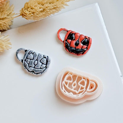 Jack-o'-Lantern Mug Clay Cutter Spooky Halloween Coffee Cup Mold for Polymer Clay Earrings & Charms