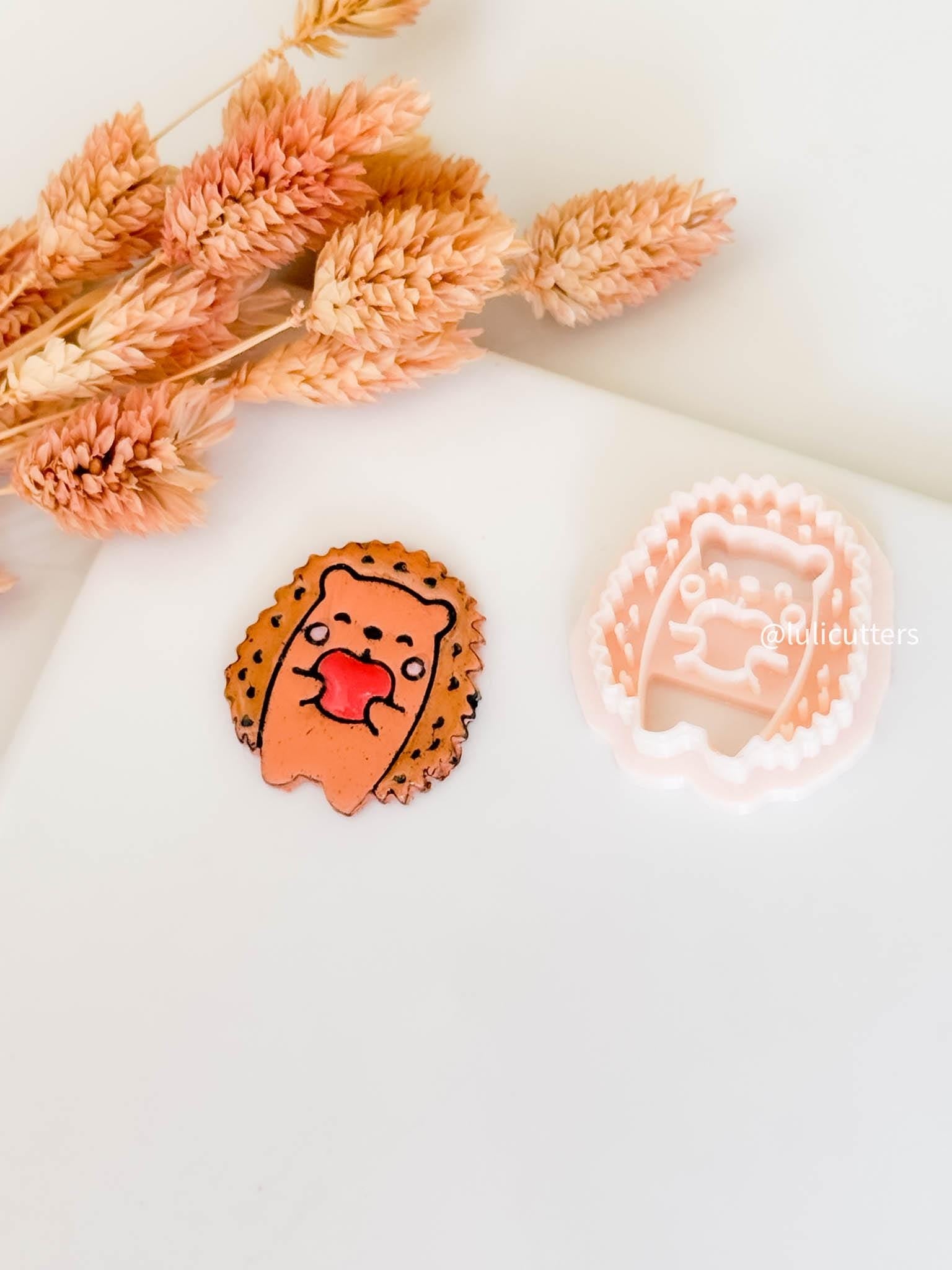 Hedgehog Polymer Clay Cutter: Apple Accent, Kawaii Animal Mold