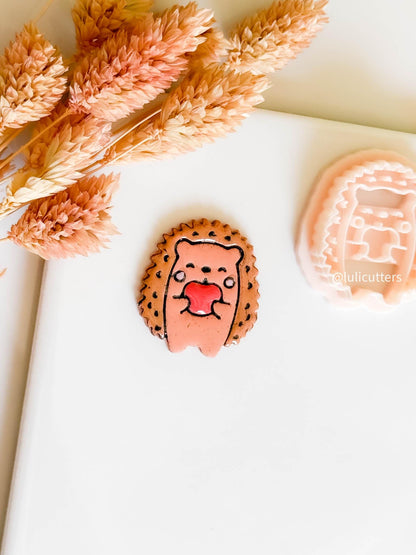 Hedgehog Polymer Clay Cutter: Apple Accent, Kawaii Animal Mold