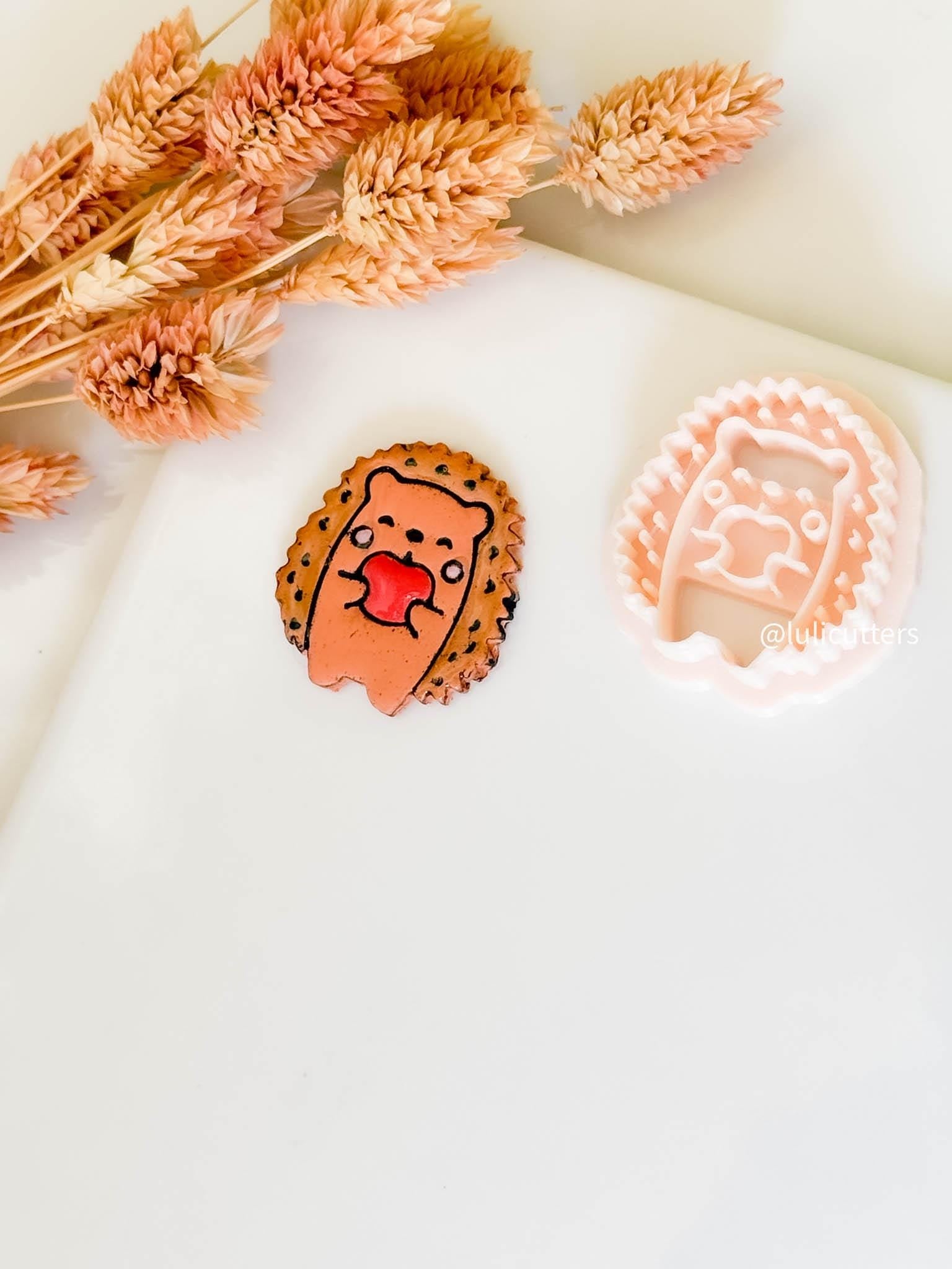 Hedgehog Polymer Clay Cutter: Apple Accent, Kawaii Animal Mold