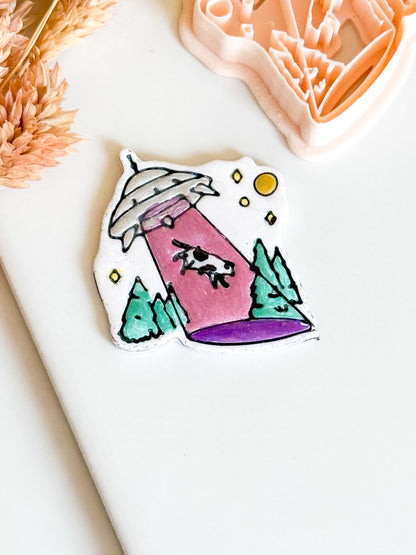 UFO Cow Abduction Cutter: Alien Polymer Clay Mold for Earrings, Charms