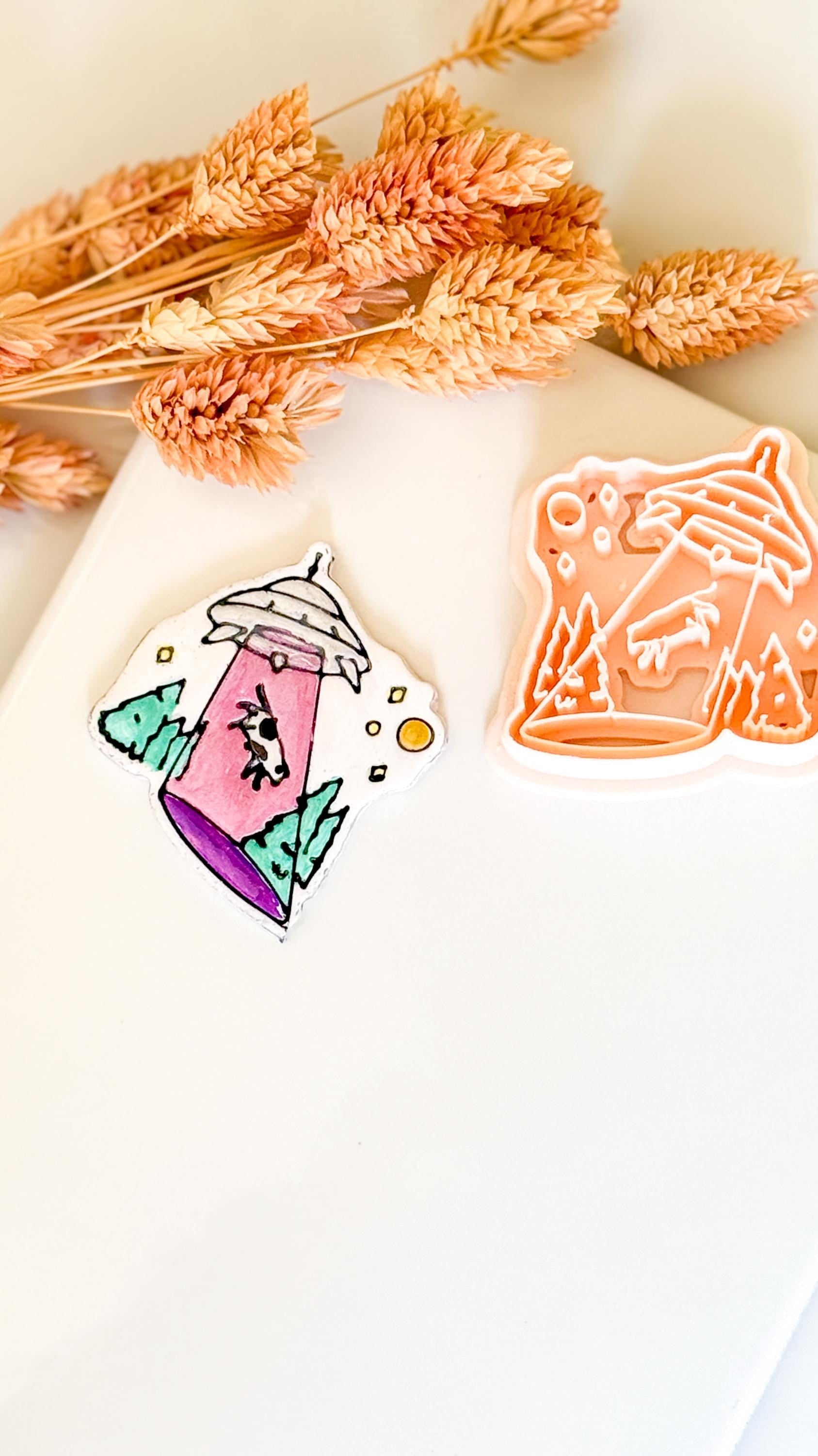 UFO Cow Abduction Cutter: Alien Polymer Clay Mold for Earrings, Charms