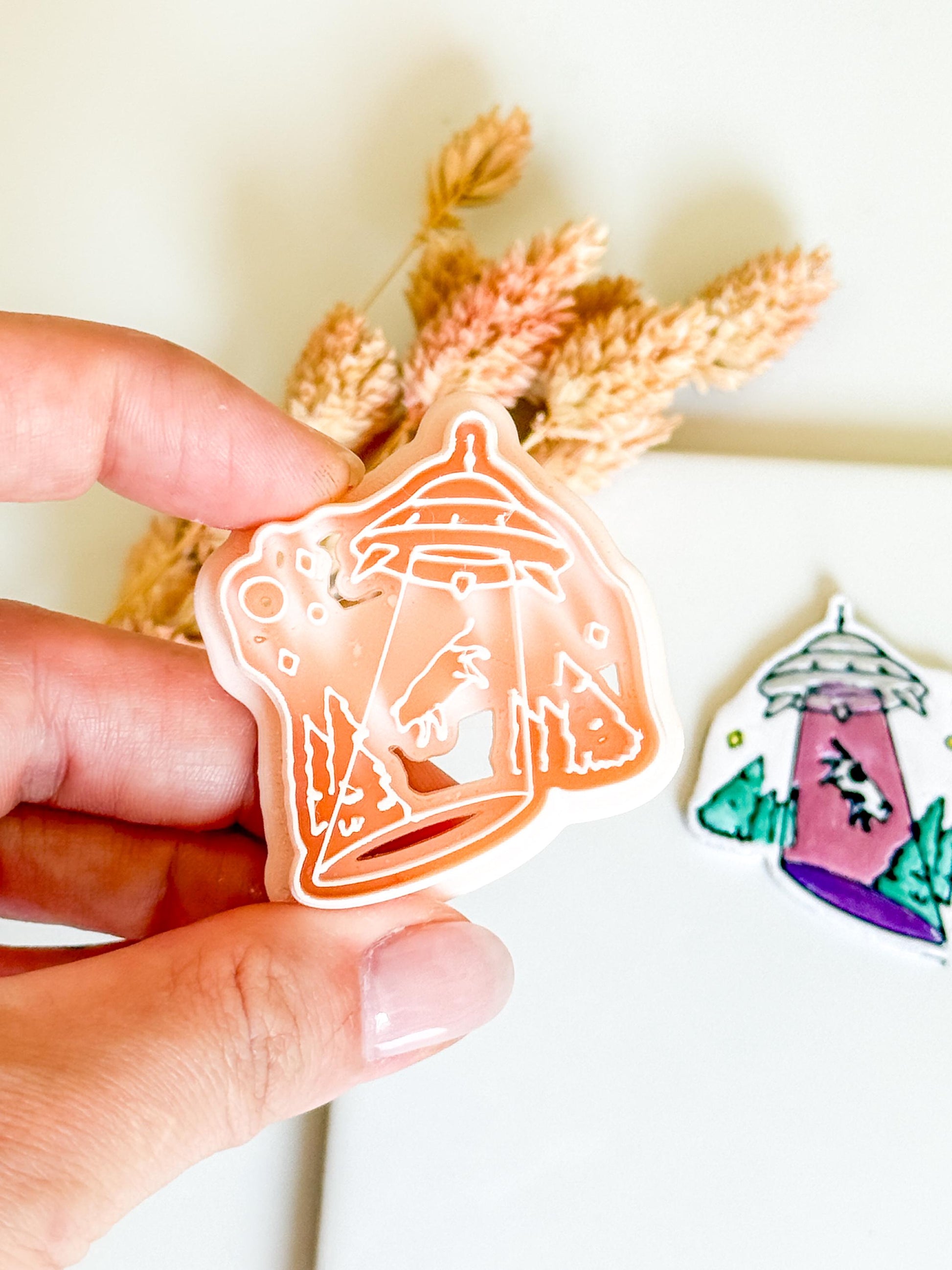 UFO Cow Abduction Cutter: Alien Polymer Clay Mold for Earrings, Charms