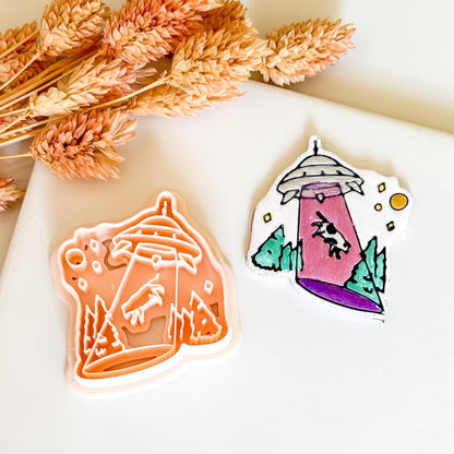 UFO Cow Abduction Cutter: Alien Polymer Clay Mold for Earrings, Charms