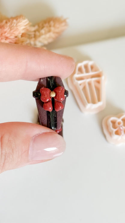 Coffin Clay Cutter Set with Bow: Spooky Halloween Earring Mold