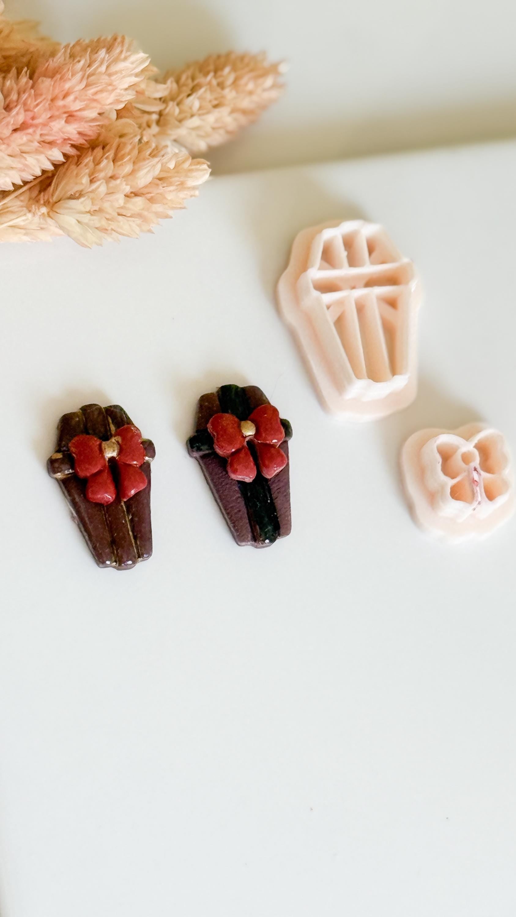 Coffin Clay Cutter Set with Bow: Spooky Halloween Earring Mold