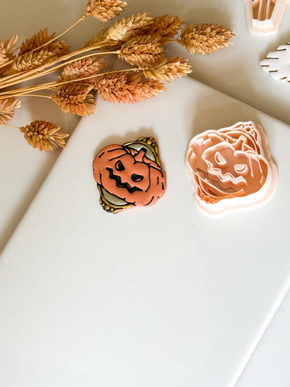 Gothic Pumpkin Face Cutter: Halloween Polymer Clay Mold - Earrings/Studs