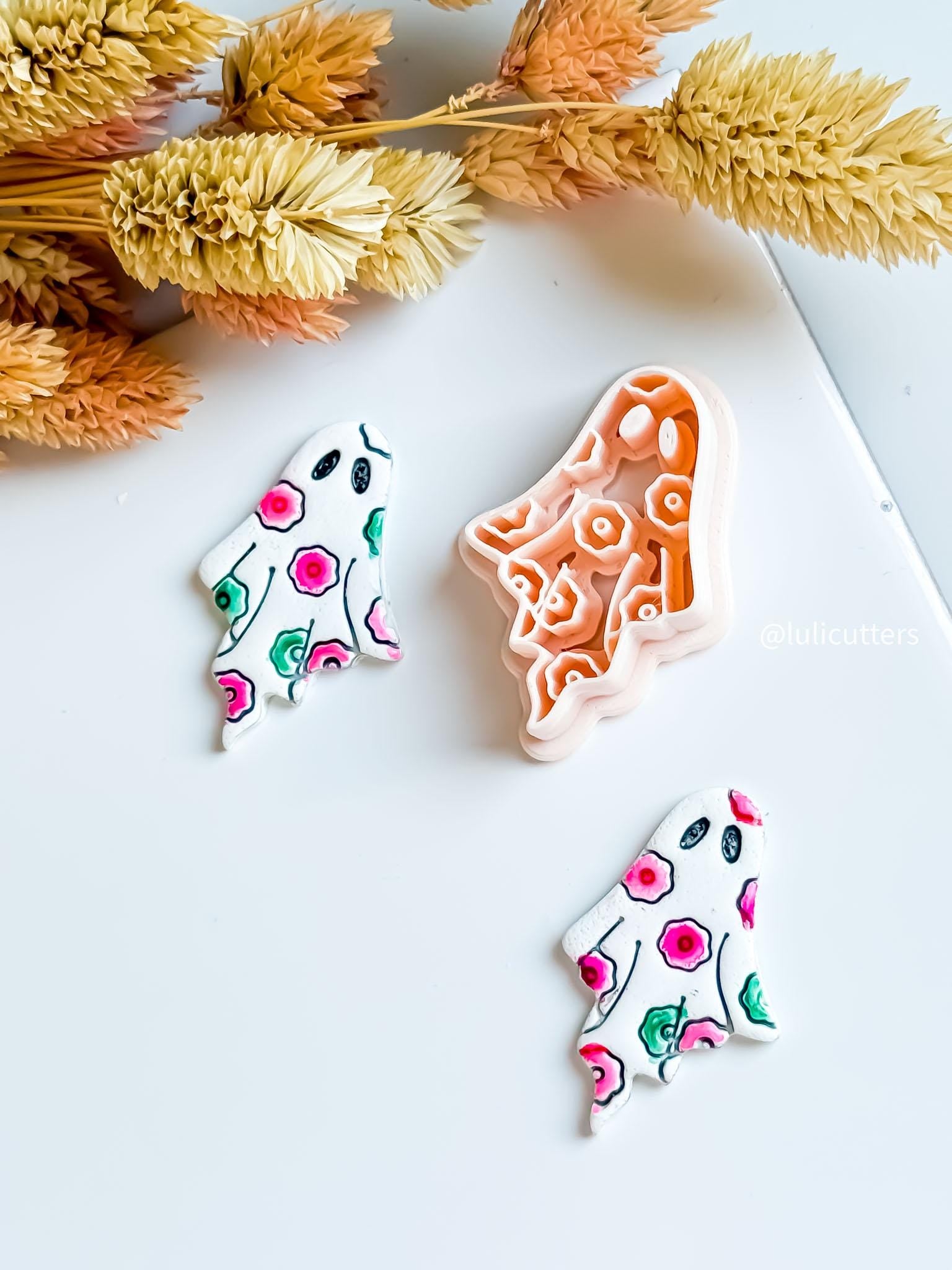 Floral Ghost Clay Earring Cutter Halloween with Flowers Design in 40 mm & 45 mm