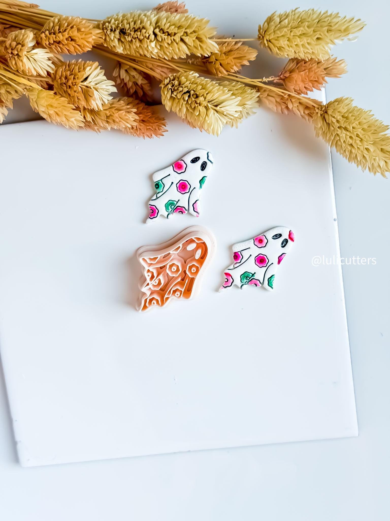 Floral Ghost Clay Earring Cutter Halloween with Flowers Design in 40 mm & 45 mm