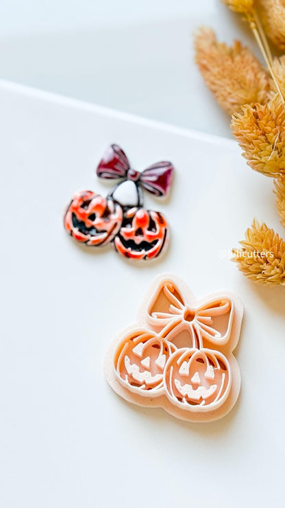 Double Pumpkin Clay Cutter: Halloween Jack-o'-Lantern Earring Charm Mold