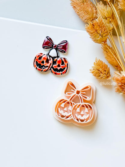 Double Pumpkin Clay Cutter: Halloween Jack-o'-Lantern Earring Charm Mold
