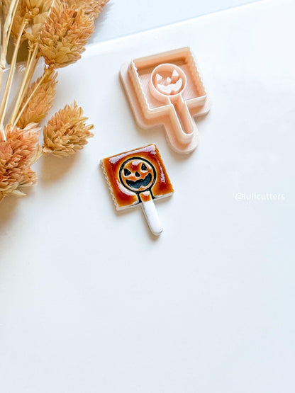 Pumpkin Popsicle Clay Cutter: Halloween Jack-o'-Lantern Earring Mold