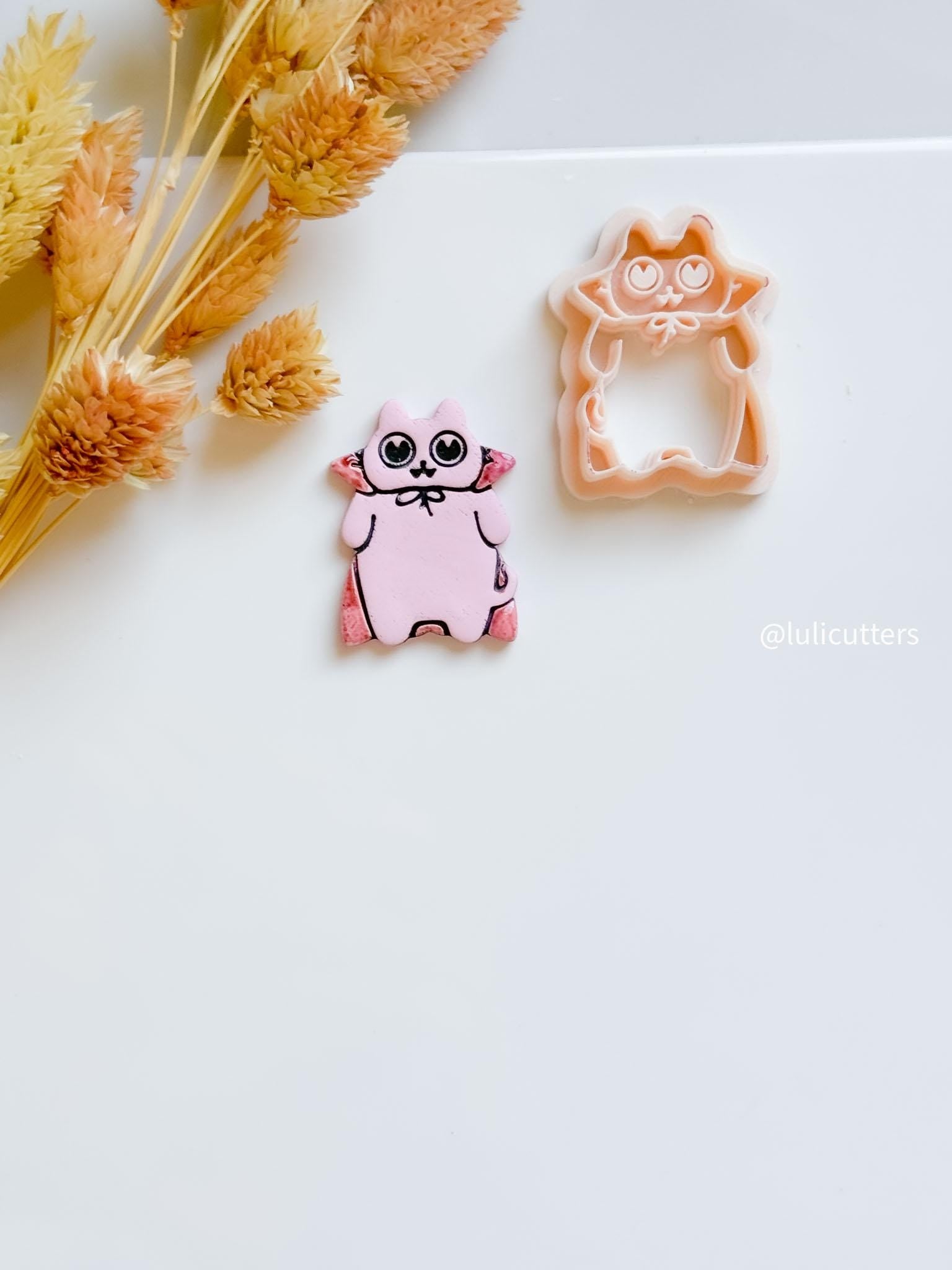 Vampire Cat Clay Cutter: Halloween Kitty Earring Mold - Gothic Jewelry