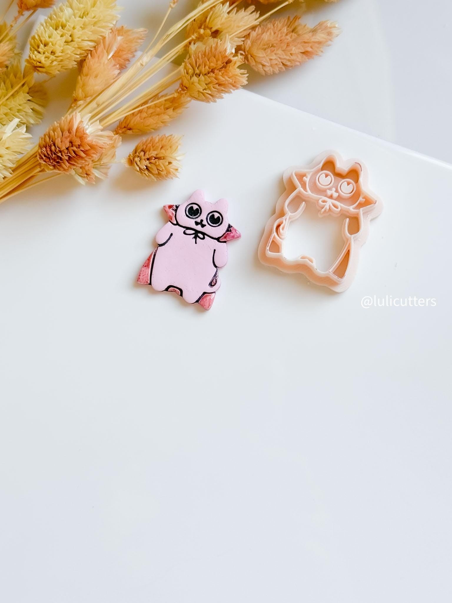 Vampire Cat Clay Cutter: Halloween Kitty Earring Mold - Gothic Jewelry