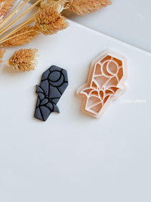 Bat Coffin Clay Cutter: Gothic Halloween Earring Tool with Stained Glass Moon