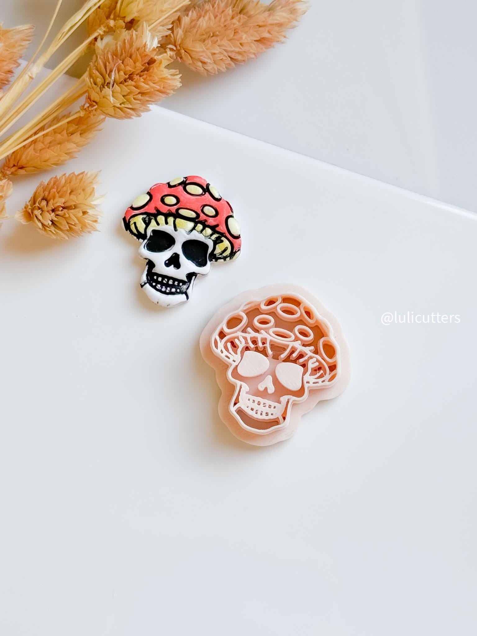 Mushroom Skull Clay Cutter: Spooky Goth Jewelry Mold