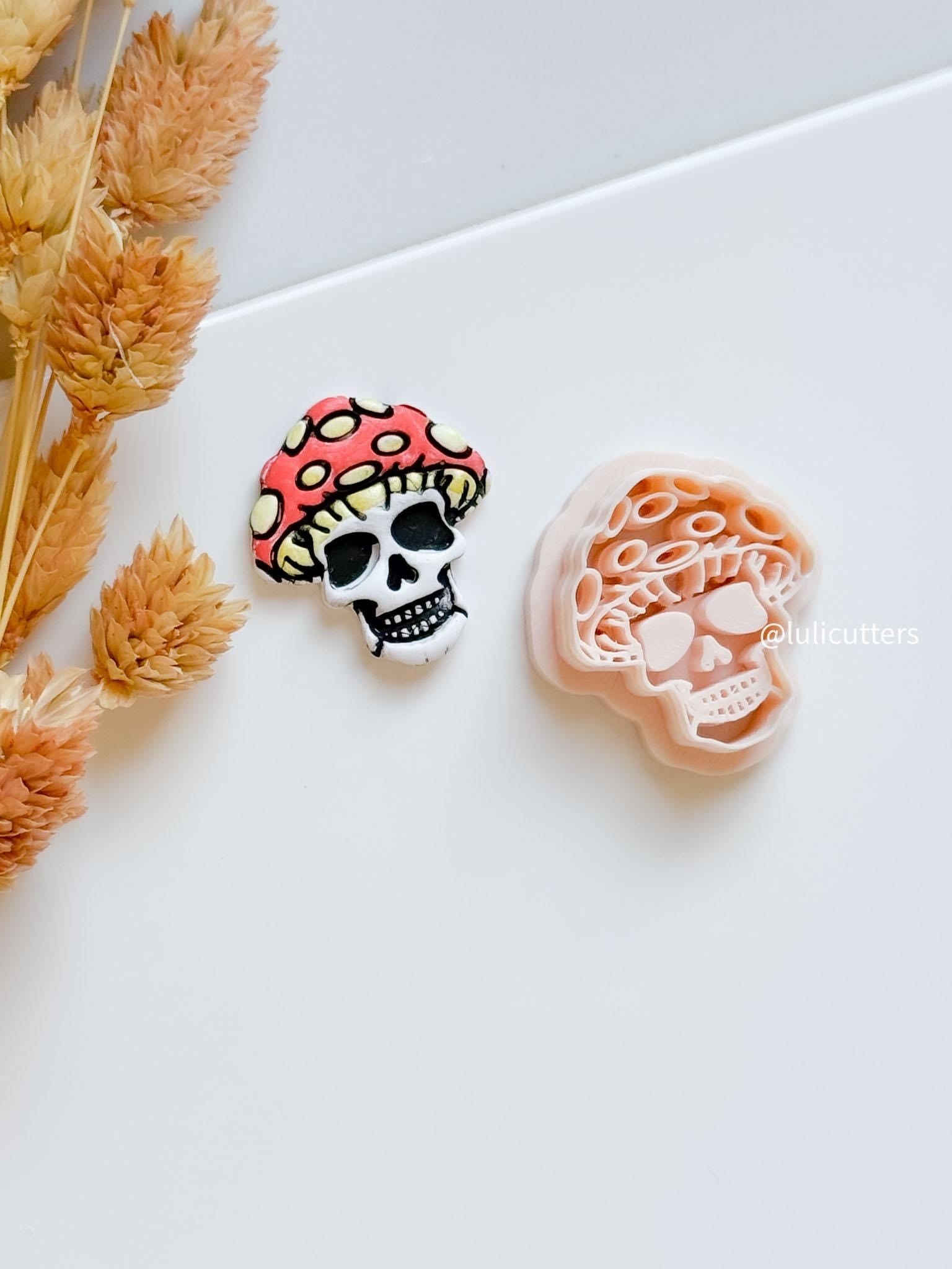 Mushroom Skull Clay Cutter: Spooky Goth Jewelry Mold