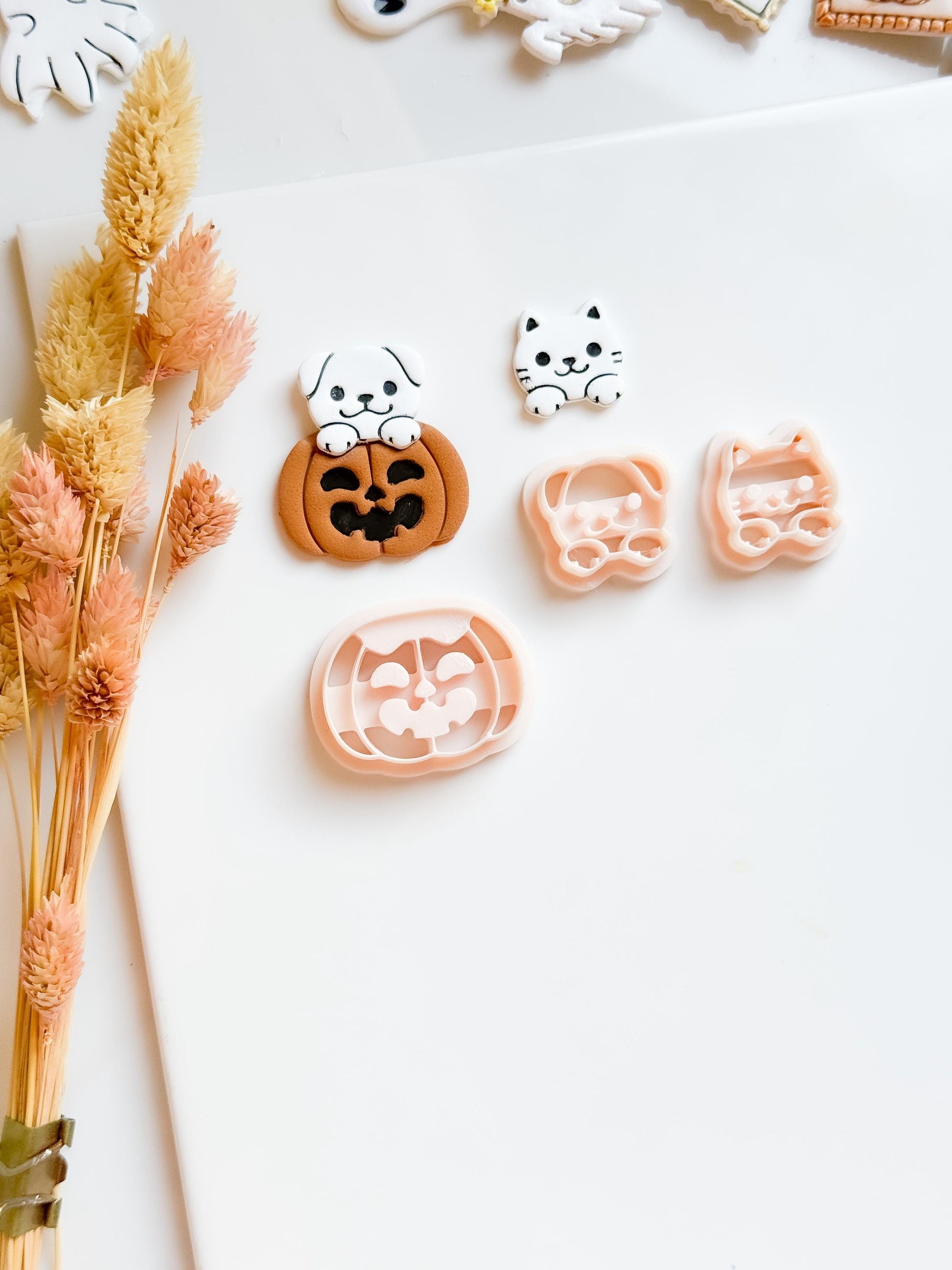 Cat or Dog on Pumpkin Clay Cutter Set: Halloween Jewelry Making