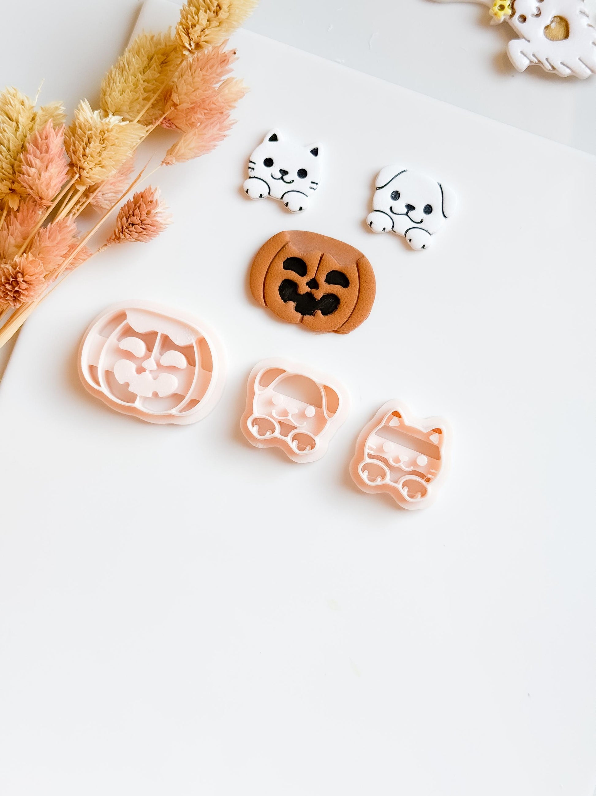 Cat or Dog on Pumpkin Clay Cutter Set: Halloween Jewelry Making