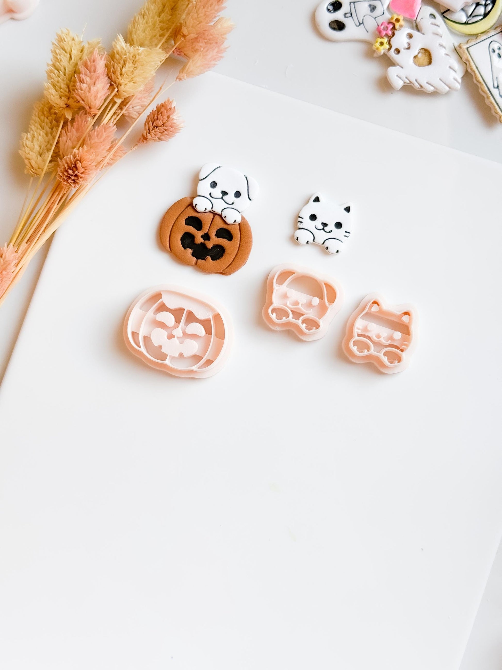 Cat or Dog on Pumpkin Clay Cutter Set: Halloween Jewelry Making