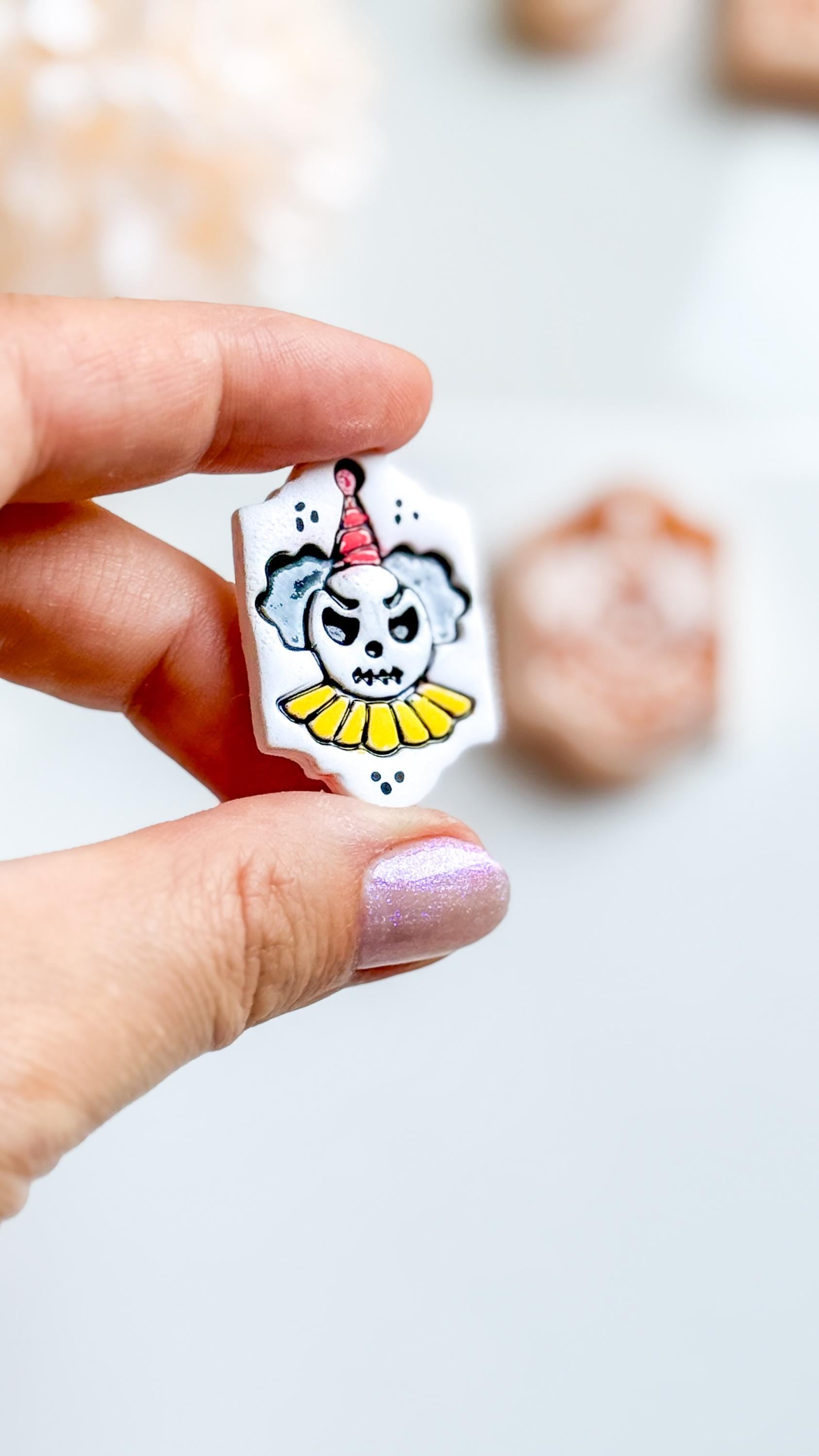 Creepy Clown Skull Cutter: Halloween Polymer Clay Mold for Earrings & Charms