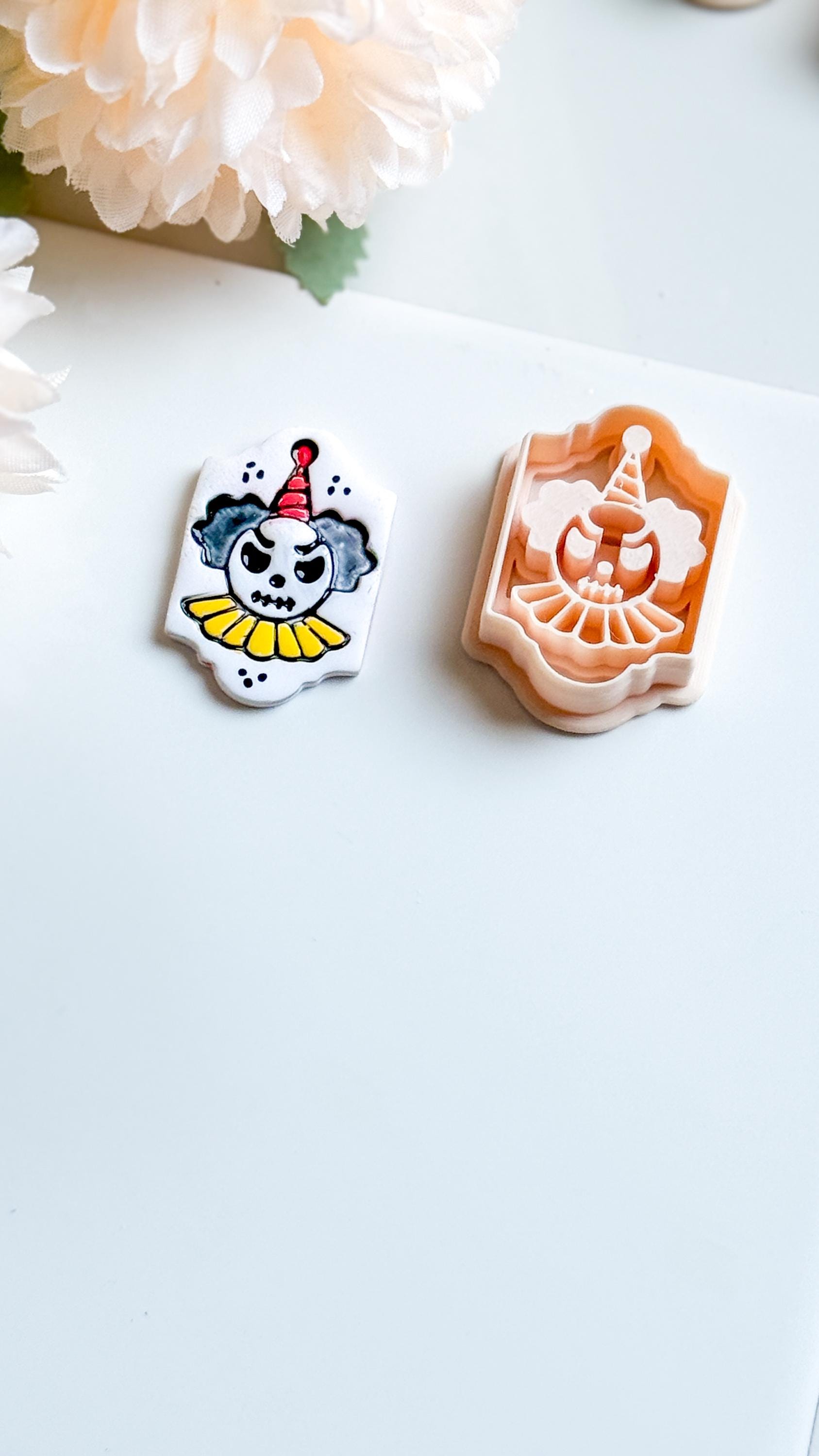 Creepy Clown Skull Cutter: Halloween Polymer Clay Mold for Earrings & Charms