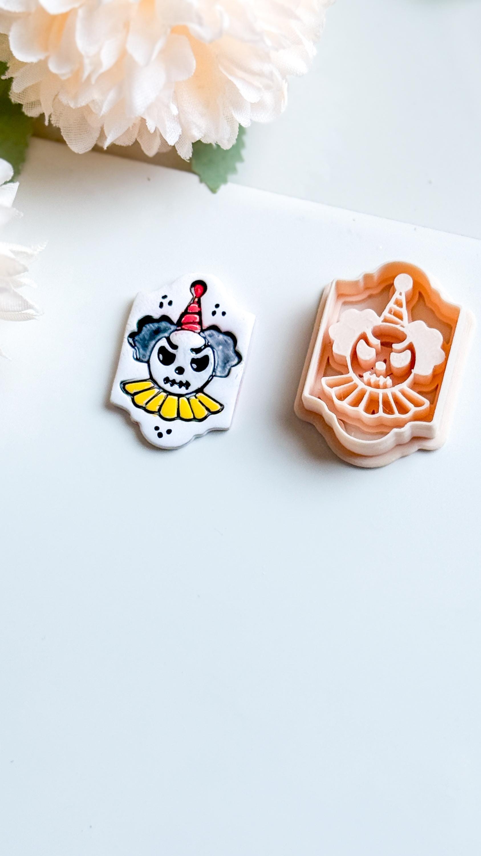 Creepy Clown Skull Cutter: Halloween Polymer Clay Mold for Earrings & Charms