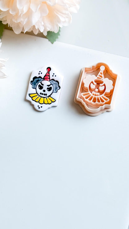 Creepy Clown Skull Cutter: Halloween Polymer Clay Mold for Earrings & Charms