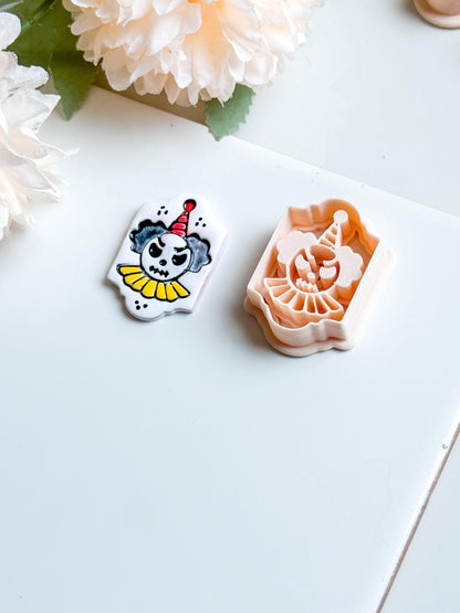 Creepy Clown Skull Cutter: Halloween Polymer Clay Mold for Earrings & Charms
