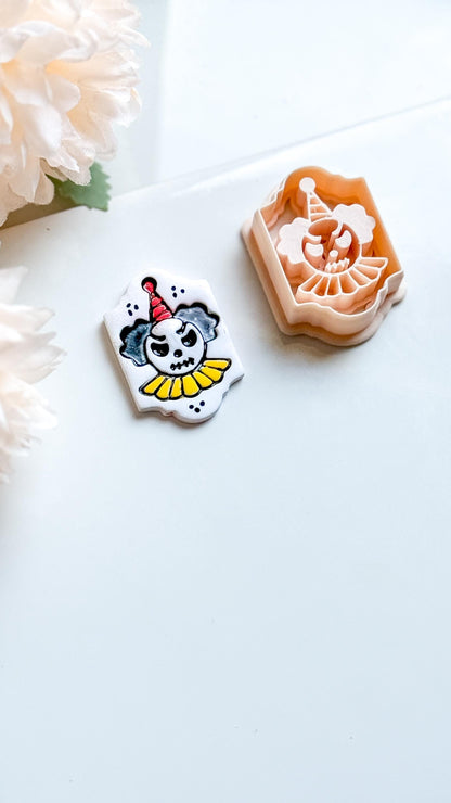 Creepy Clown Skull Cutter: Halloween Polymer Clay Mold for Earrings & Charms