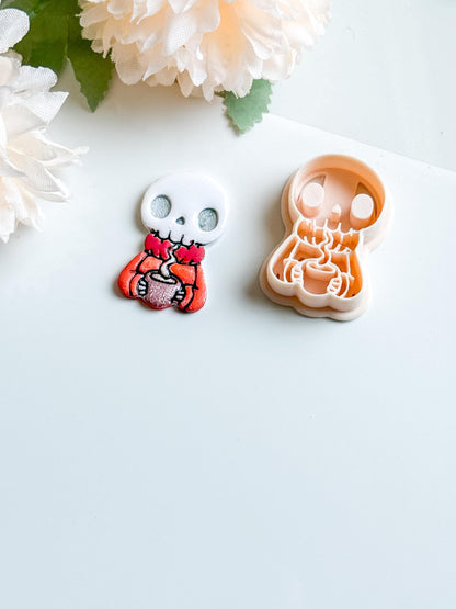 Cozy Skeleton Polymer Clay Cutter: Halloween Skull Mold for Earrings