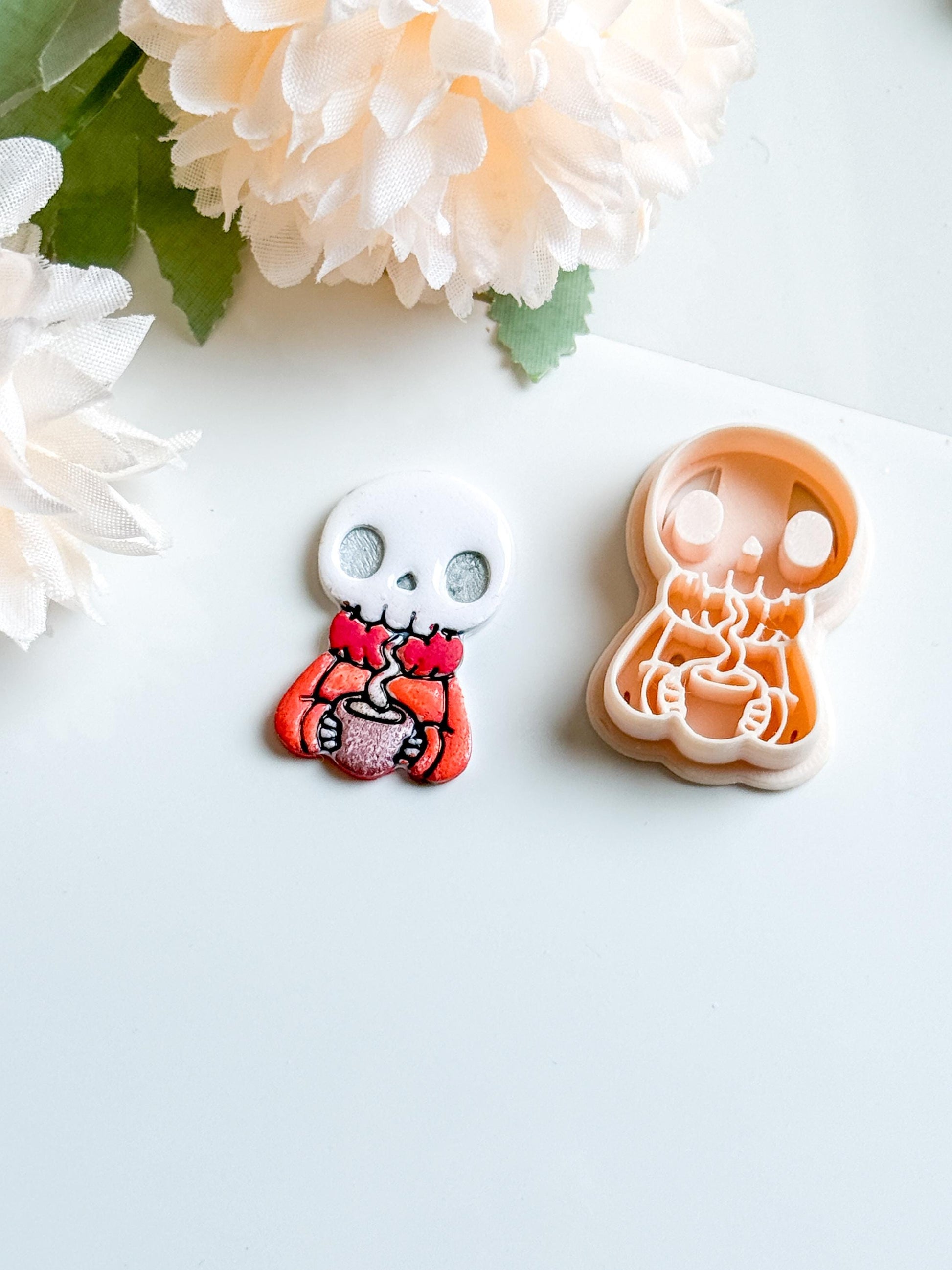 Cozy Skeleton Polymer Clay Cutter: Halloween Skull Mold for Earrings