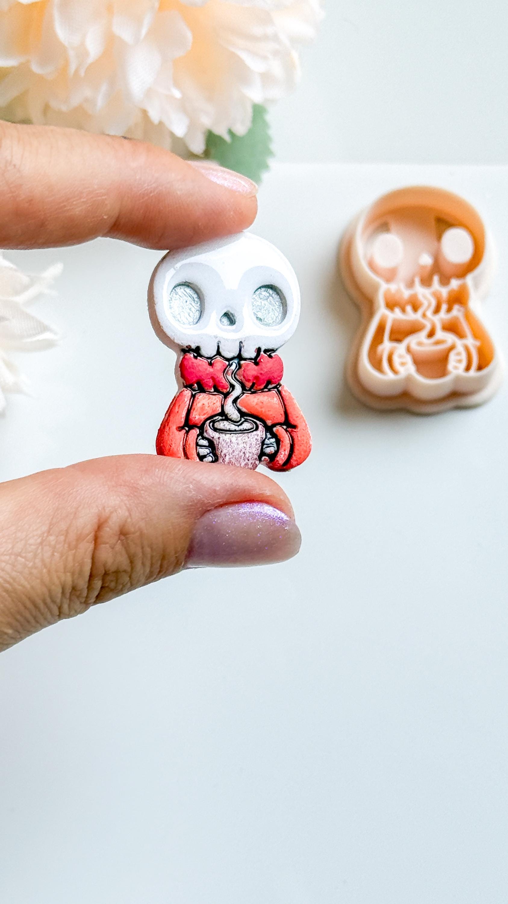 Cozy Skeleton Polymer Clay Cutter: Halloween Skull Mold for Earrings