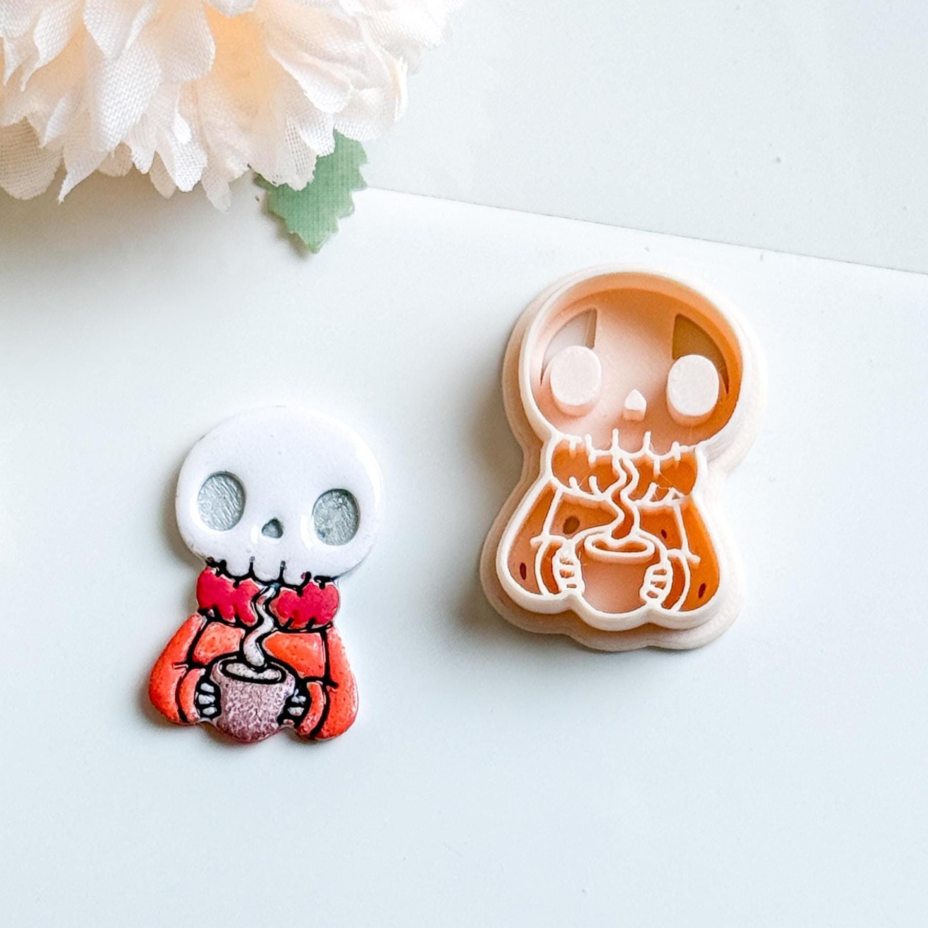 Cozy Skeleton Polymer Clay Cutter: Halloween Skull Mold for Earrings