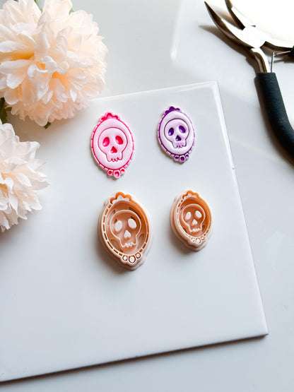 Skull Cameo Clay Cutter Spooky Oval Frame Design for Earrings, Charms & Halloween Jewelry