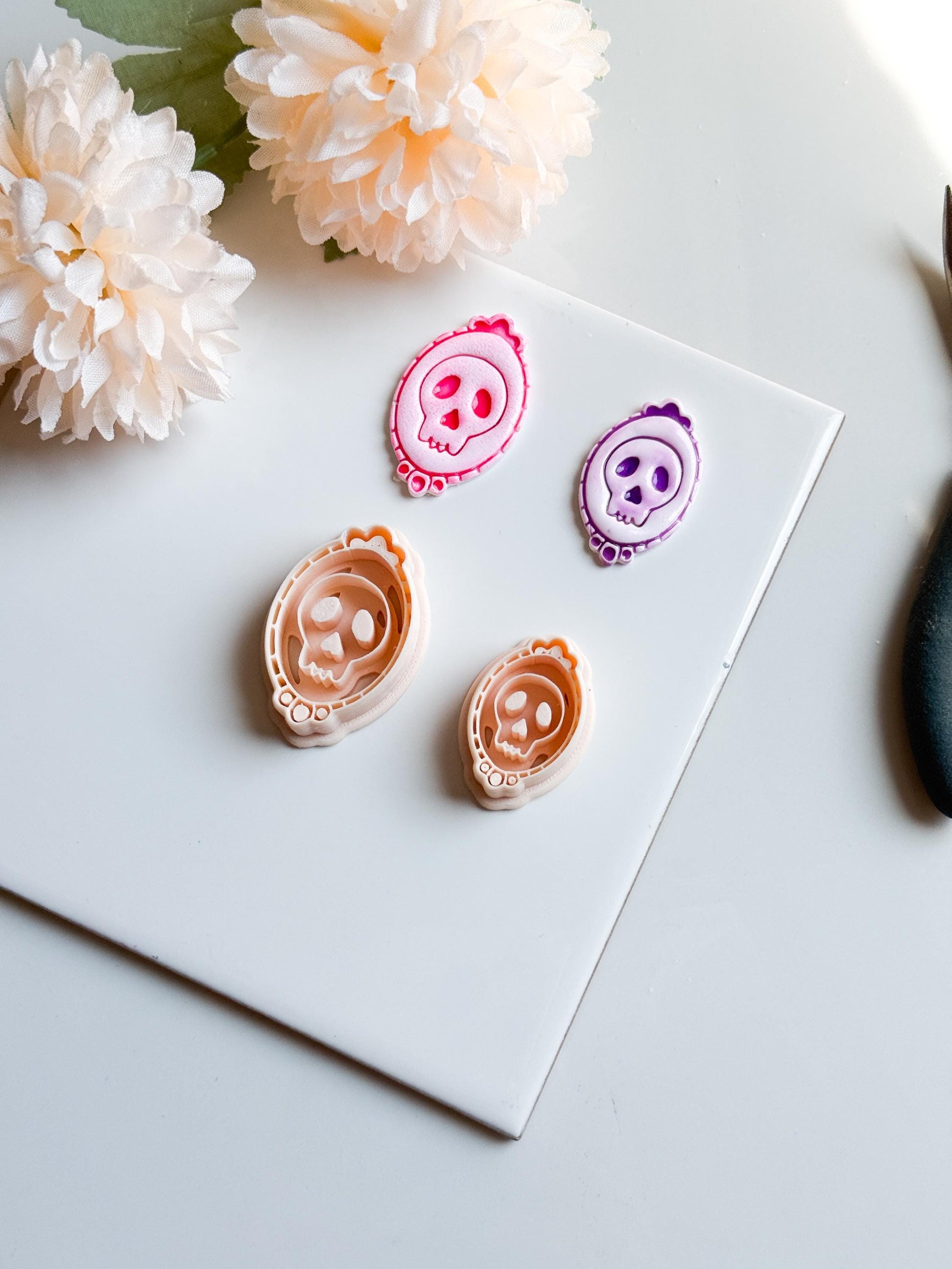 Skull Cameo Clay Cutter Spooky Oval Frame Design for Earrings, Charms & Halloween Jewelry