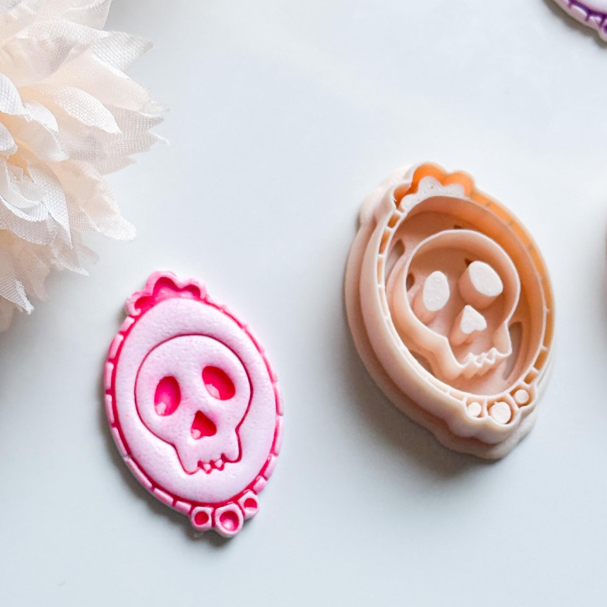 Skull Cameo Clay Cutter Spooky Oval Frame Design for Earrings, Charms & Halloween Jewelry