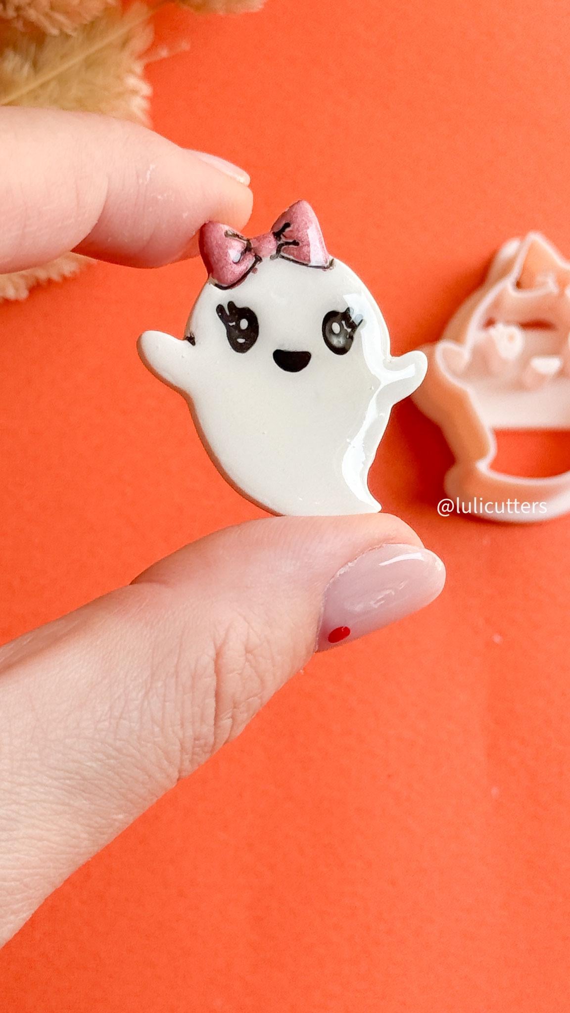 Happy Ghost Girl Clay Cutter: Halloween Earring Mold with Bow