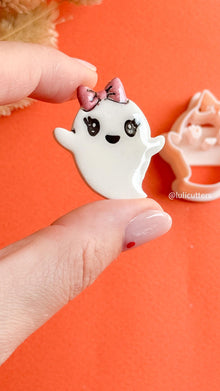 Happy Ghost Girl Clay Cutter: Halloween Earring Mold with Bow